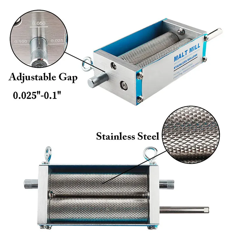 Brewing Grain Mill 304 Stainless Steel 2 Rollers Homebrew Barley Grinder Manual Crusher Malt