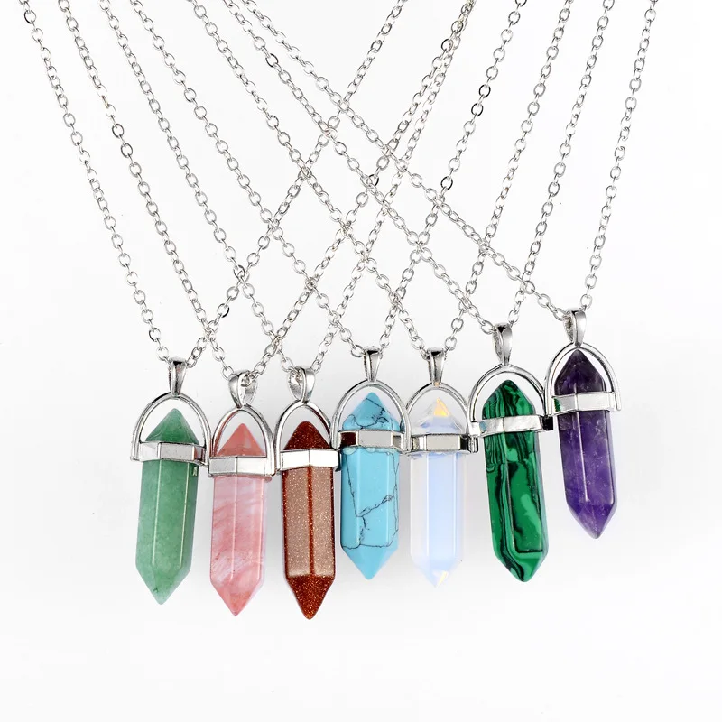 

Natural Stone Bullet Shape Healing Point Pendant Necklaces Turquoise Crystal Stone Quartz Pendant Necklace For Women