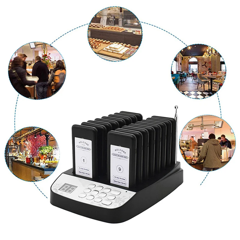 

Wireless Restaurant Guest Table Call Button Paging Waiter Pager Receiver Pager Beeper Service Calling System With Screen Cafe
