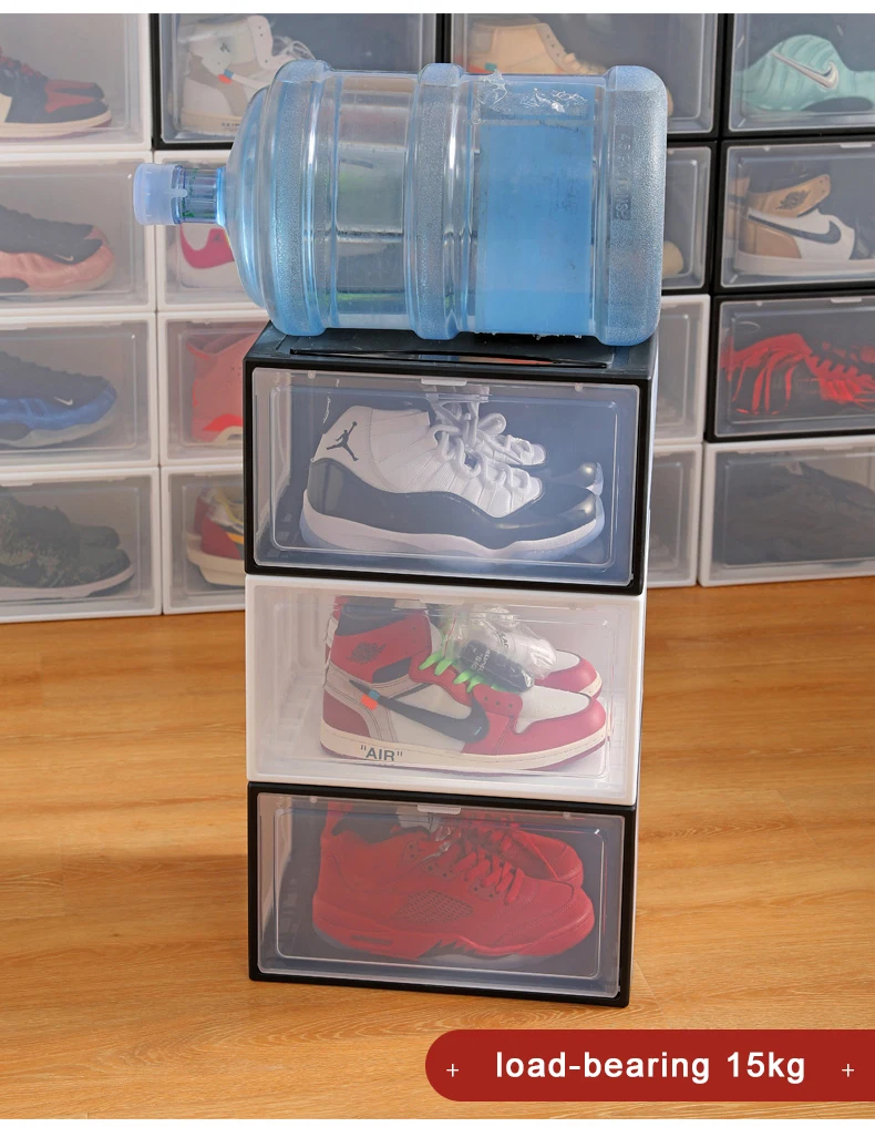 Shoe Box Stackable Plastic Shoe Storage Box Side Door Suction