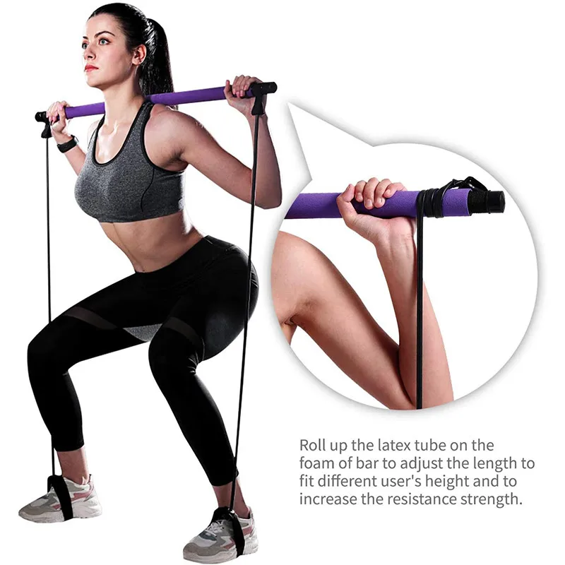 

Fitness Yoga Pilates Exercise Bar Resistance Bands , With Foot Ring For Hip Line, Stretching, Muscle Conditioning