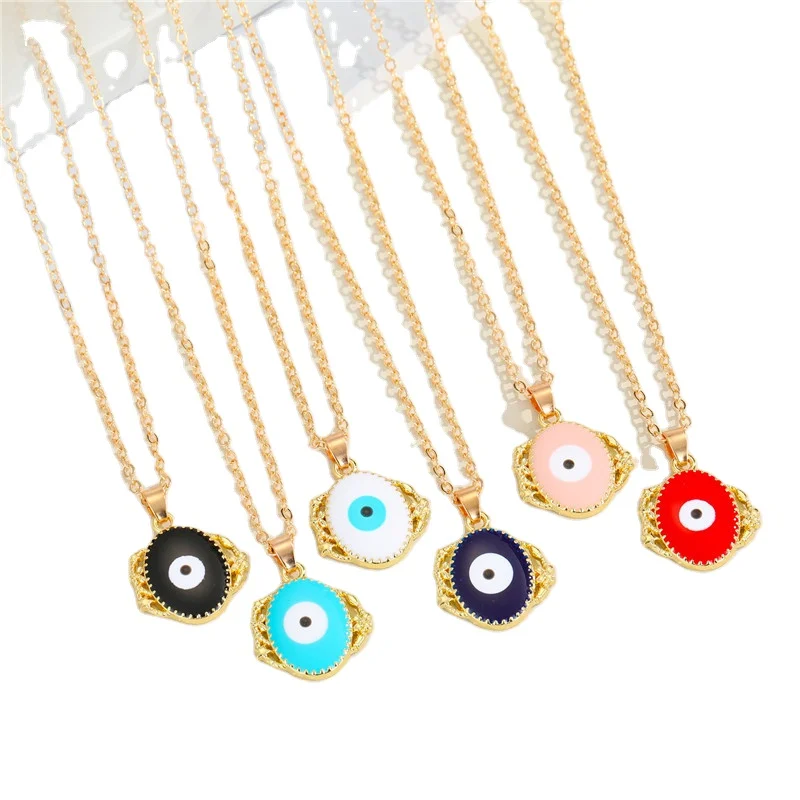 

Bohemia Jewelry Star Evil Eyes Resin Pendant Necklace Colorful Eyes Pattern Oval Clavicle Necklace