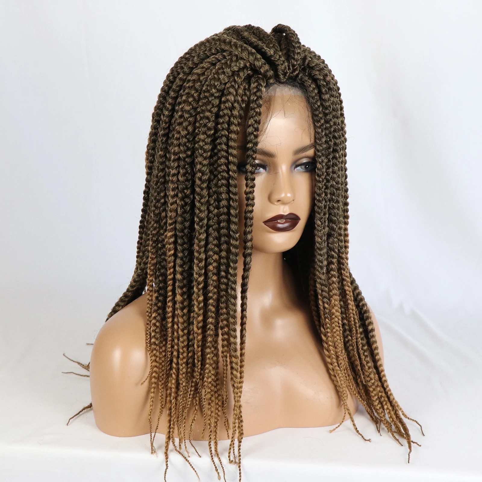 

Baby Hair Color Brown Braided Lace Front Wigs Glueless Synthetic Braids Wigs Wholesale