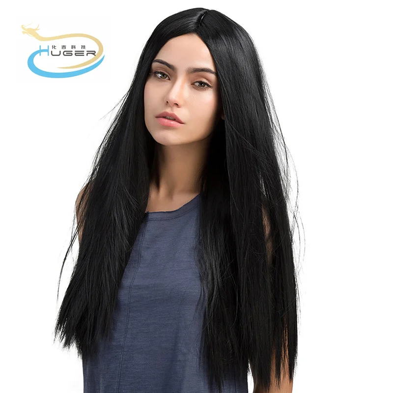 

Middle slit Long straight black hair Rose elastic net hat