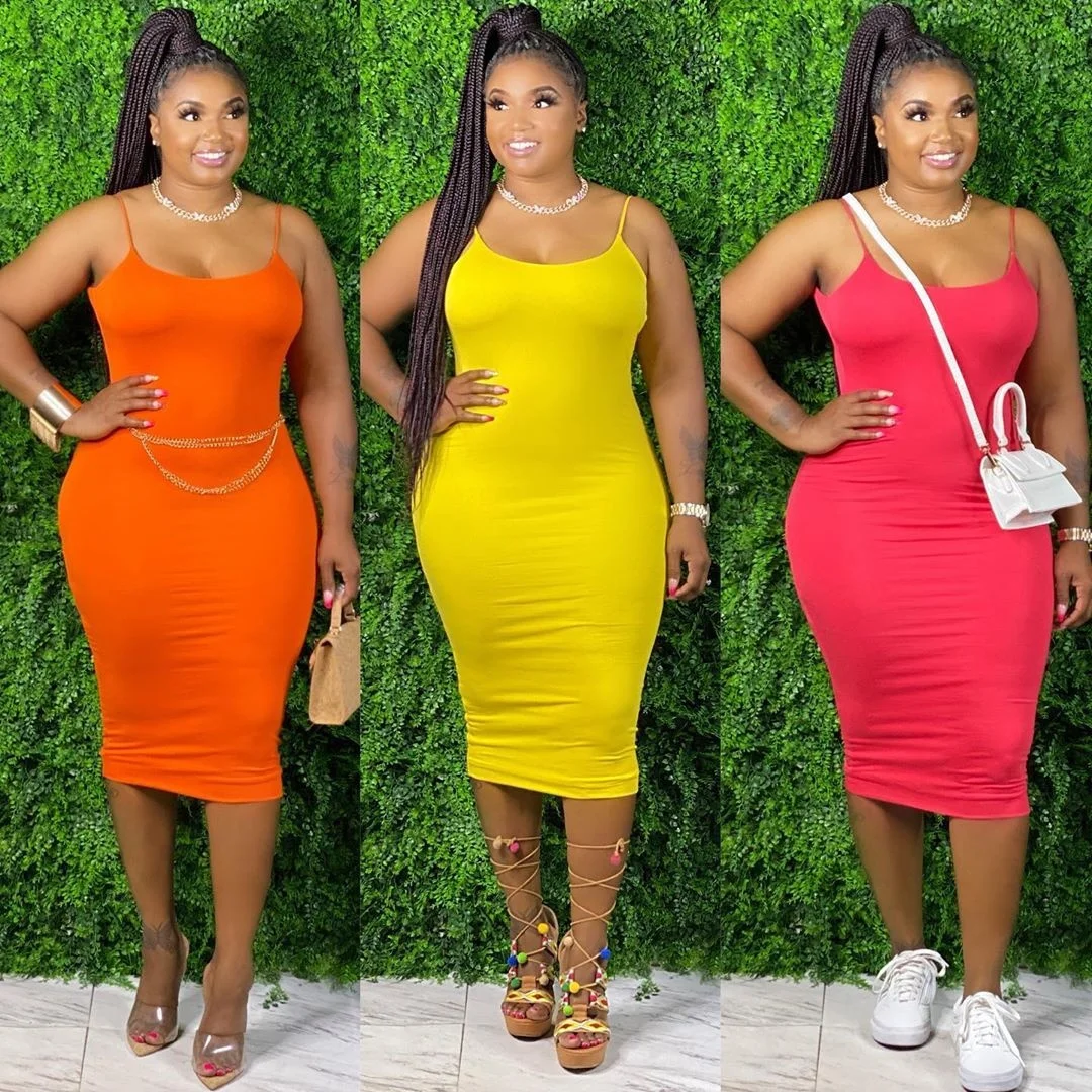 

6 Colors Summer Women Plus Size Casual Dresses 2021, As shown