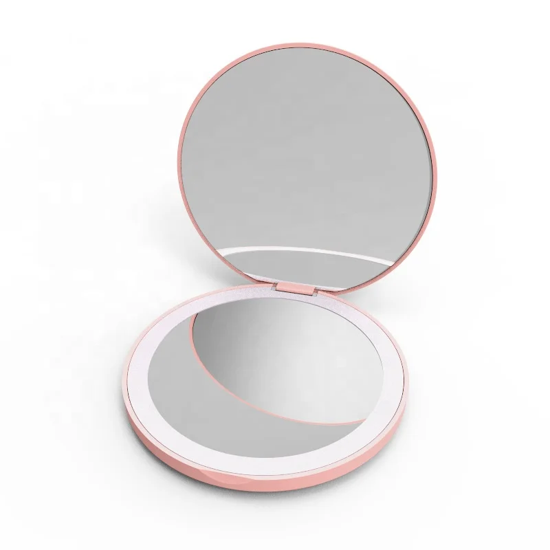 

Portable Round LED Makeup Mirror Compact Mini Folding Makeup Mirror