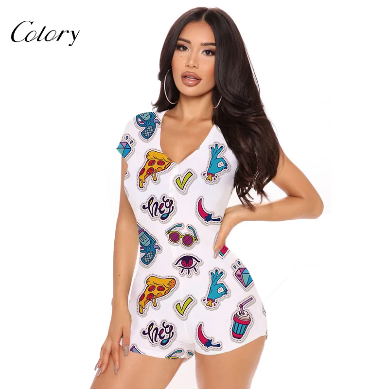 

Colory Plus Size Adult Pajamas Custom Butt Flap Short Sleeve Onesie, Picture shows
