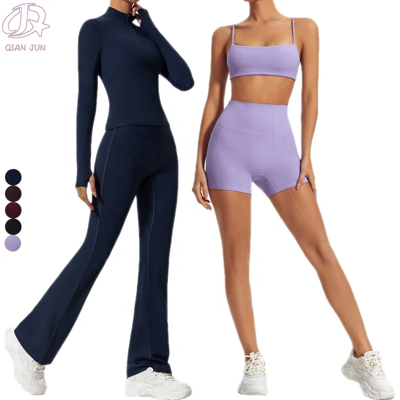 New Fashion Women's Gym Fitness Sets Solid Color Workout Set Plus Size Sports Clothing