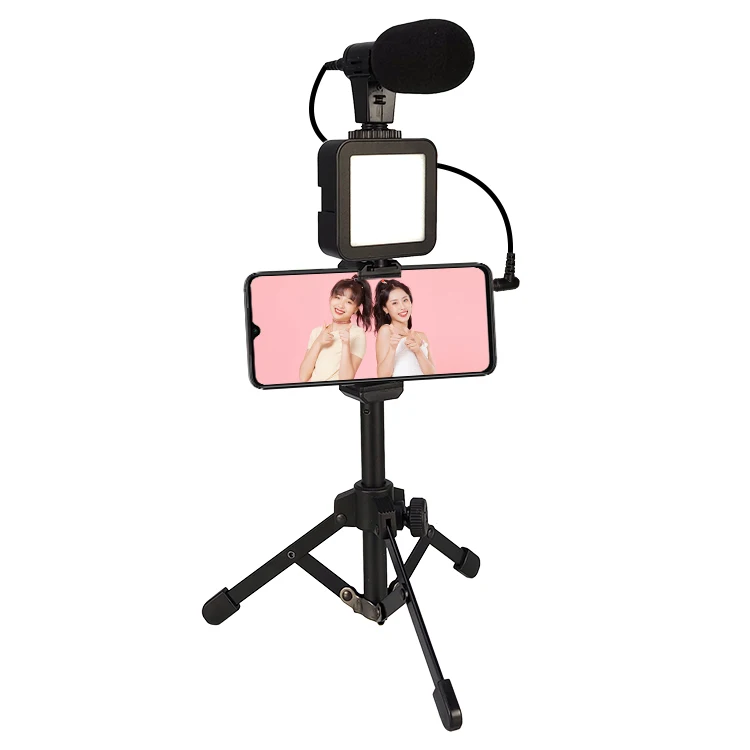 

Tripod with Microphone 4 in 1 Vlogging Live Broadcast Smartphone Video LED Light Kits with Microphone Tripod Stand, Black