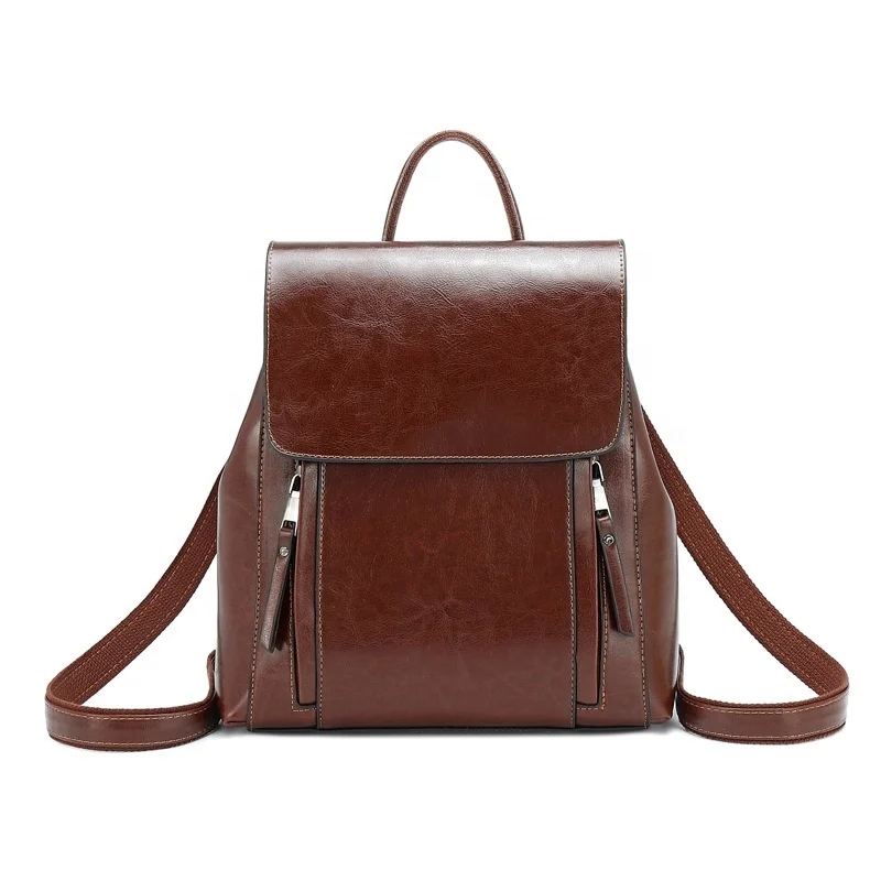 

Fast delivery new fashion oil wax real leather student women backpack bag H