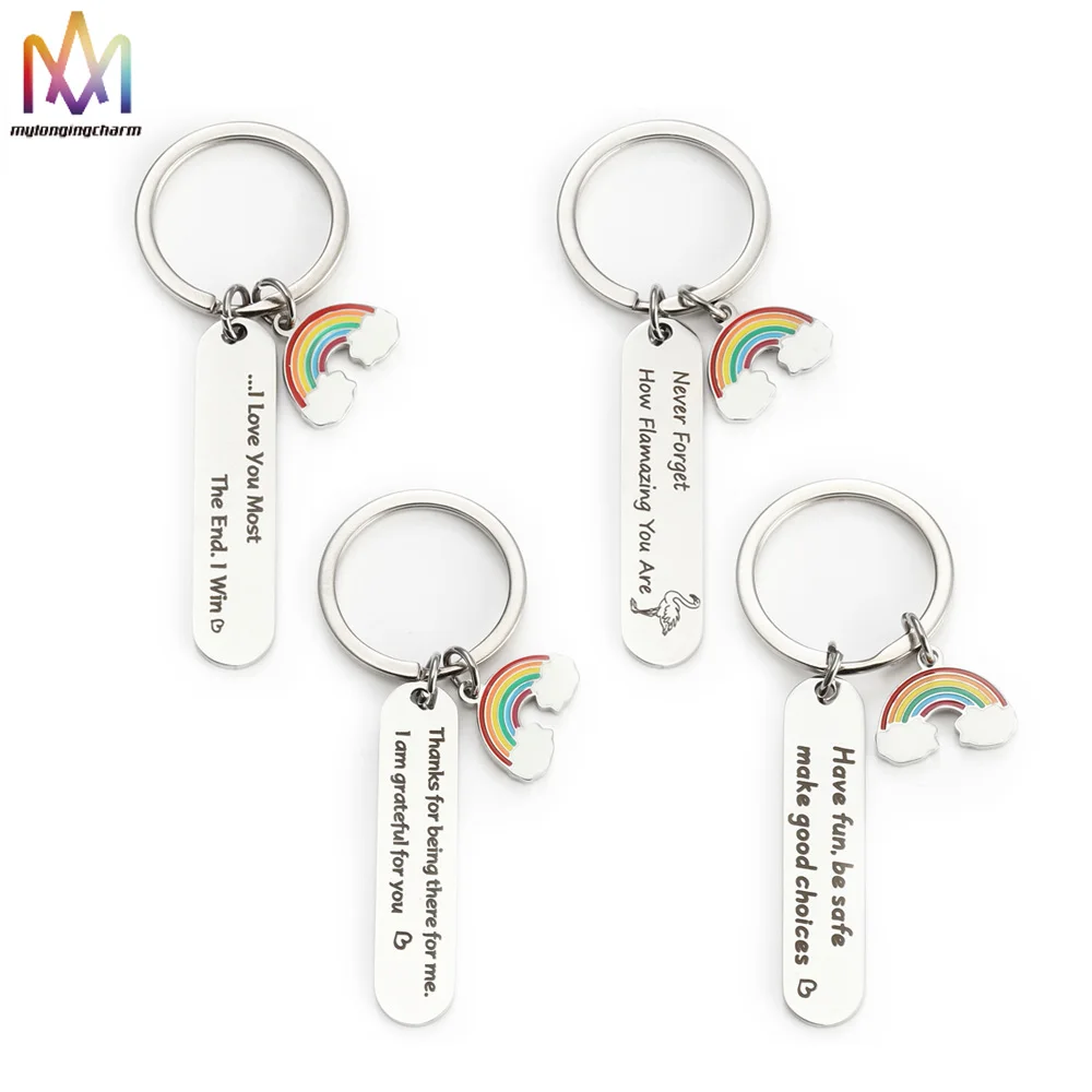 

Hot Sale Custom 3D Cheap Metal Engraved Keychain Souvenirs Stainless Steel Rainbow Keychain