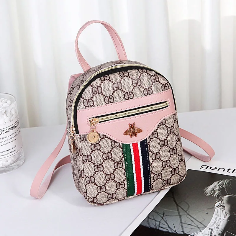 

2020 new printed contrast color matching small bee backpack shoulder messenger female bag, As pics