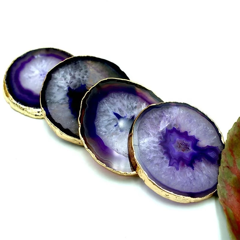 

Gold rim Gilt-Edged Blue Agate quartz coasters