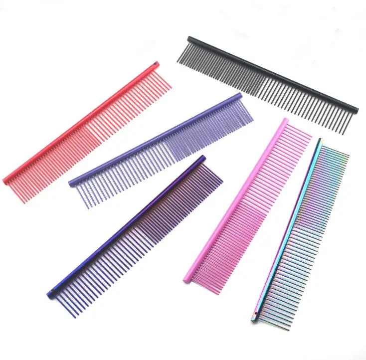 

AAA107 Colorful Dog Cat Cleaning Brush Teeth Needle Hair Trimmer Grooming Comb Stainless Steel Pet Row Grooming Comb, 12 colors