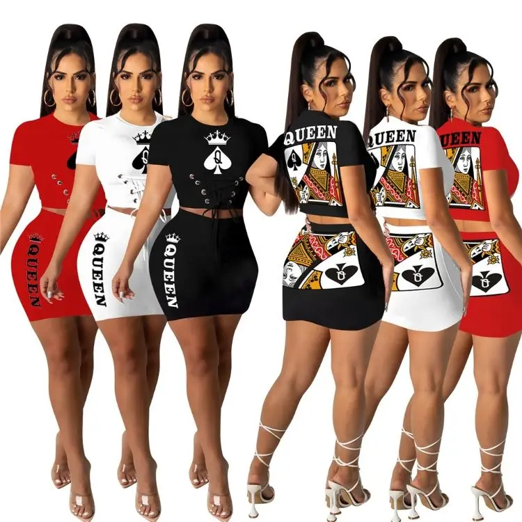 

Casual Fashion Poker Dresses Two Piece Skirt Set Plus Size Women's Skirts Trendy Crop Top Sexy Club Girls' Dresses