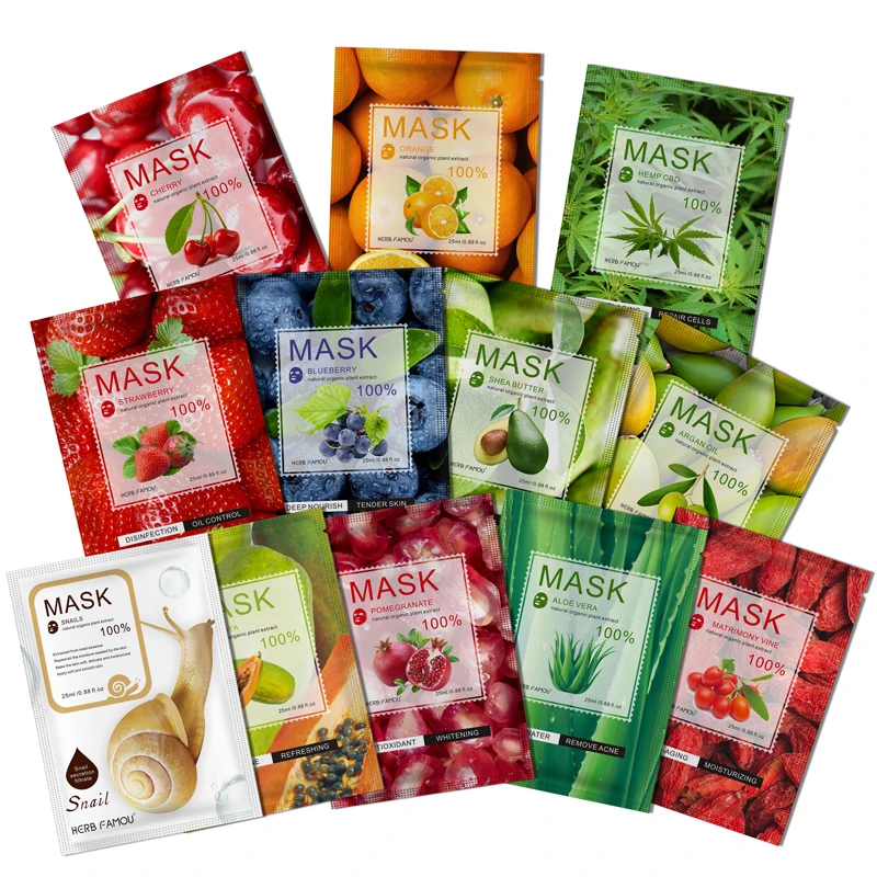 

OEM plant fruit extract moisturizing korean face sheet mask oil control Blackhead remover beauty facial mask, Colorful