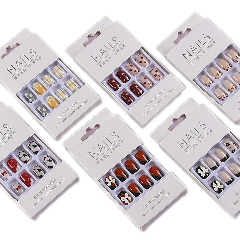 

high quality press on nails vendor box 2021 fale nails press designs short long press on nails glitter rhinestone, Multi color