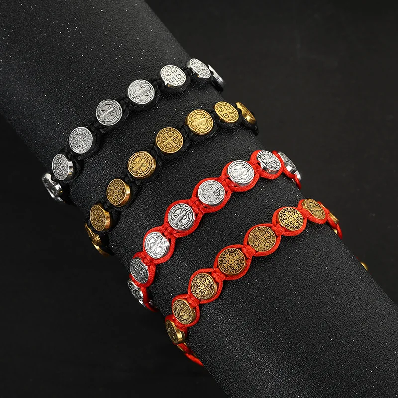 

2021 New Launch Christian Saint Bracelets Wholesale Rope Bracelet Red And Black Cord Bracelet, Black and gold