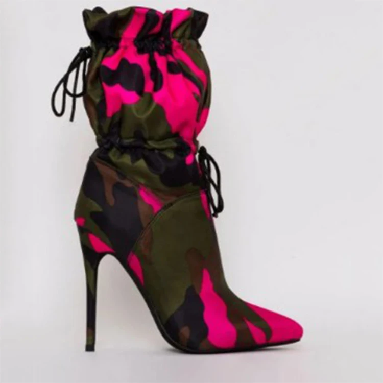 

Camouflage Drawstring Pointed thigh High Heels Mid-calf Winter Fashion Women's Boots shoes 2020