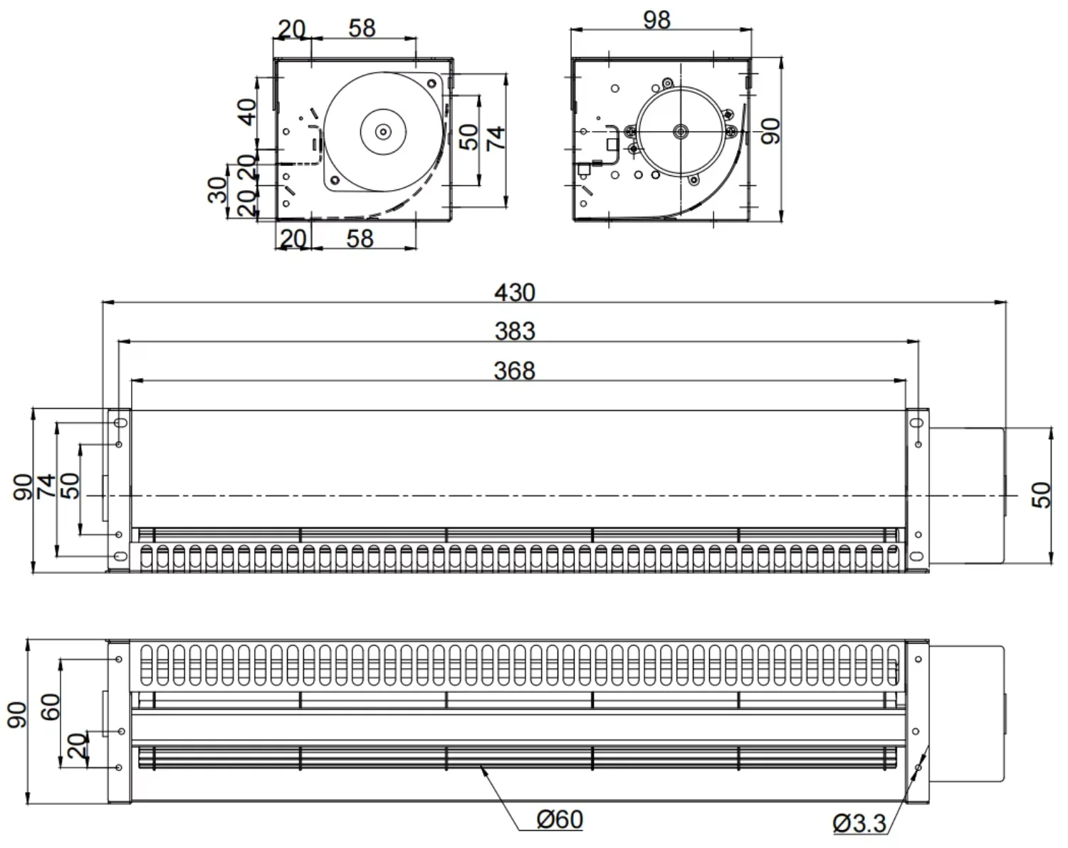 Cross Flow Blower, Brushless, 30mm/40mm/60mm, Aluminium, 12VDC - detail 12