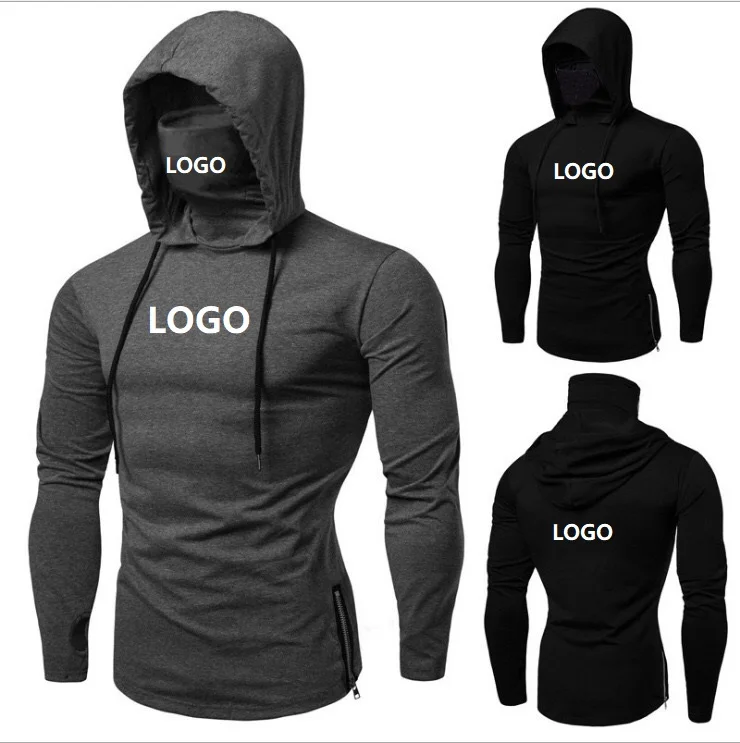 

Vedo T-Shirt Dropshipping Wholesale Custom Logo 65% Cotton Polyester Blend Hoodies Men Long Sleeve T Shirt With Facemask, Picture shows