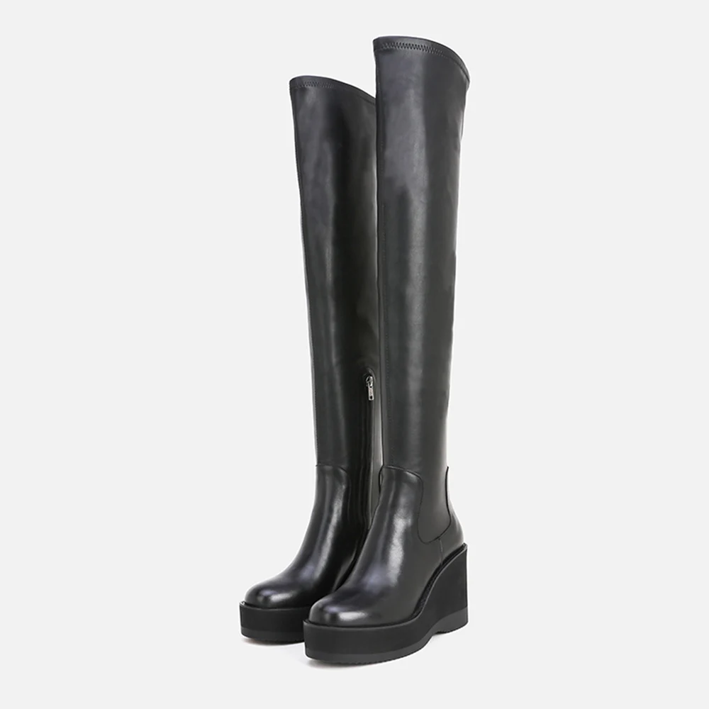 

Fashion Martin Boots Leather Platform Skinny Long Boots Women Long Leather Boots