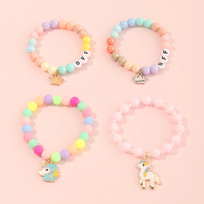 

Fashion Jewelry Colorful BFF Bracelet Crown Unicorn Jewelry Charm Bracelet For Kids