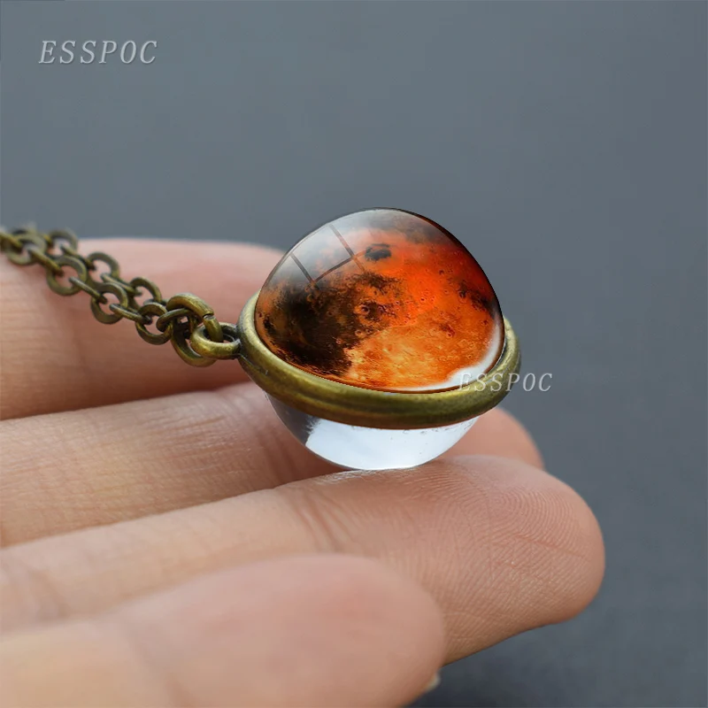 

Mars Earth Double Sided Glass Ball Pendant Necklace Nebula Galaxy Universe Outer Space Planets Jewelry Best Gift For Women men