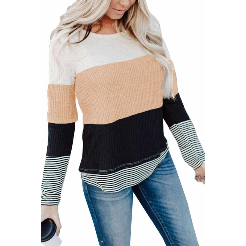 

2020 Wholesale New Style Womens Long Sleeved Contrast color Sweater