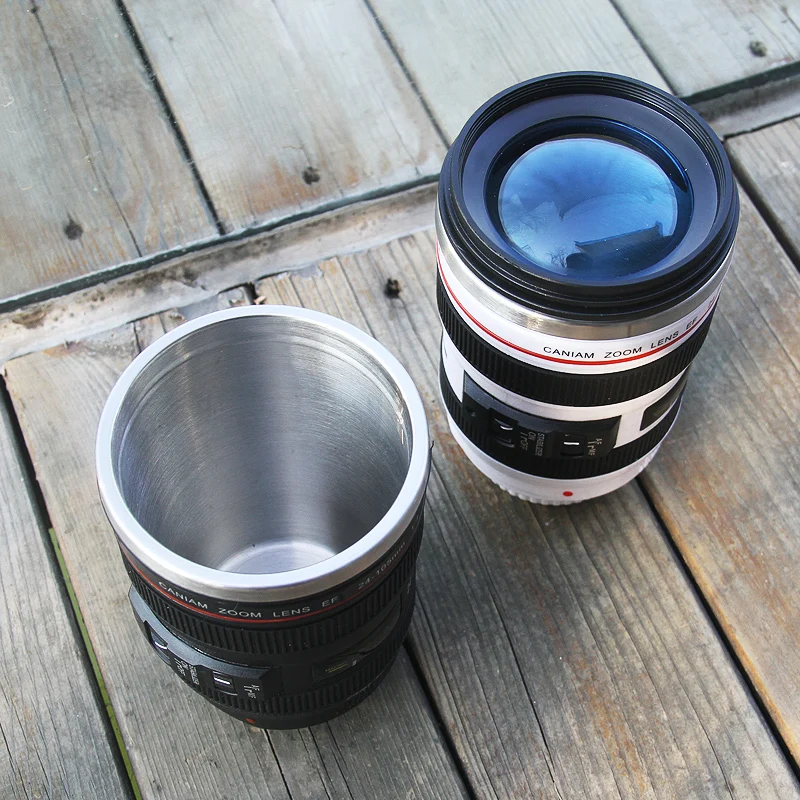 

400ml Stainless Steel Liner Camera Lens Mugs Coffee Tea Cup Mugs With Lid Novelty Gifts Thermo Cup Thermo Mug