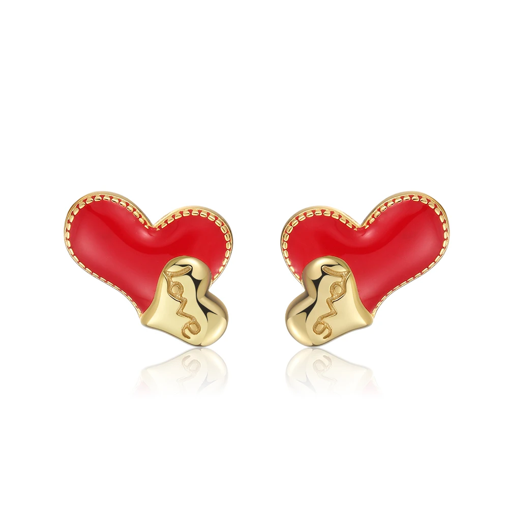 

RINNTIN EQE24 korean fashion 2020 earrings 925 sterling silver 14K gold heart shaped earrings for women