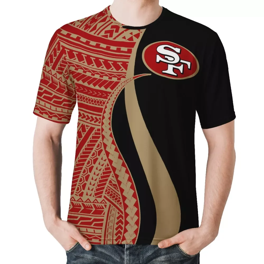 

1MOQ Polynesian Samoa Tribal Designs NFLE 49 ERS Football Team Logo Printed Clothing Custom Man shirt Big Size Men T-Shirt, Customized color