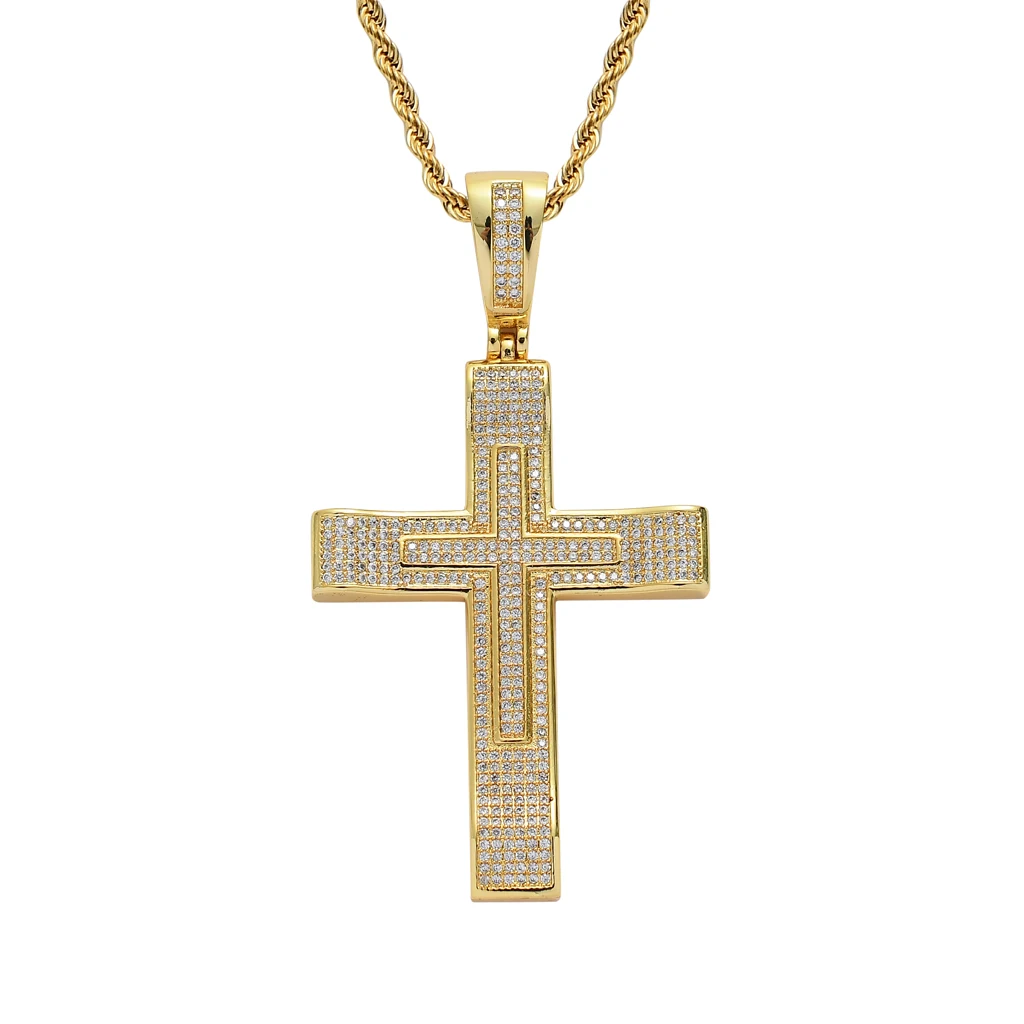 

Gold Plated Austrian Rhinestone Pendant Cross Drop Full of Zircon Hip Hop Necklace