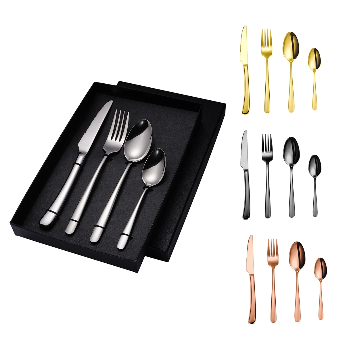 

Modern High Quality Forks And Spoons Stainless Steel Used Restaurant Flatware Gold Cutlery Gift Set For Wedding, Sliver customized
