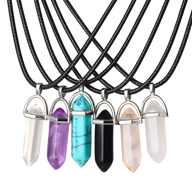 

Natural Stone Bullet Shape Turquoise Crystal Stone Quartz crystal healing necklace, Red