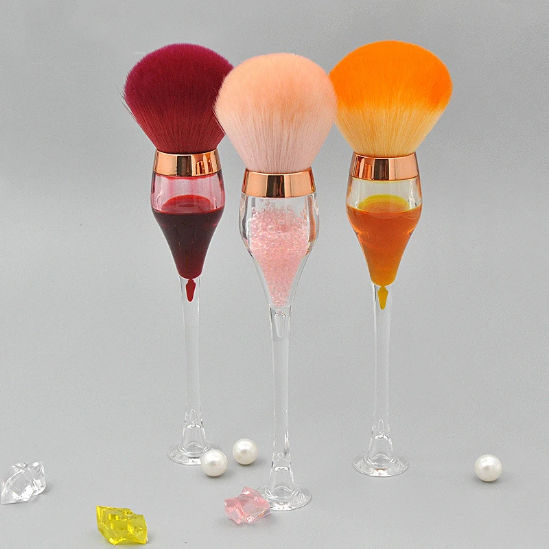 

Wholesale Goblets Wine Glass Champagne Gold Pink Pearl Particles Liquid Handle Unique Single Makeup Brush, As picture