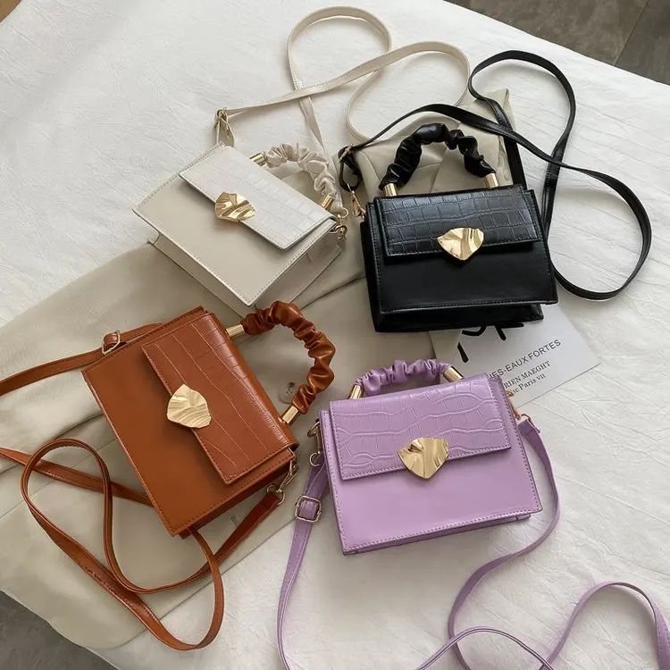 

New women's fashion hand bag  square bag western style simple shoulder PU solid color cross-body bags, 4 color