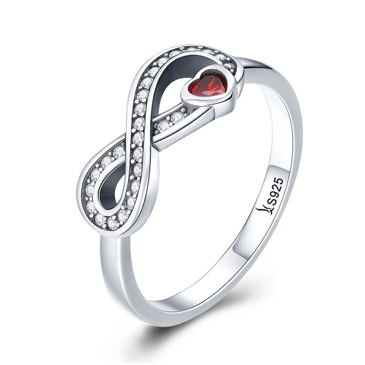 

100% 925 Sterling Silver Infinity Love Forever red Heart Romantic Heart Rings For Women Wedding Engagement Finger Midi Rings