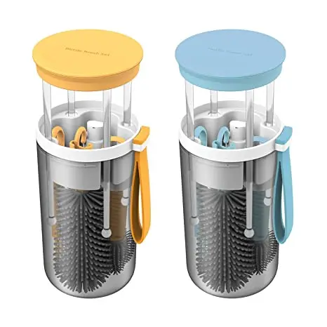 

Baby Bottle Brush,Todder Nursing Bottle Silicone Brush Travel Set with Nipple Cleaner and Drying Rack