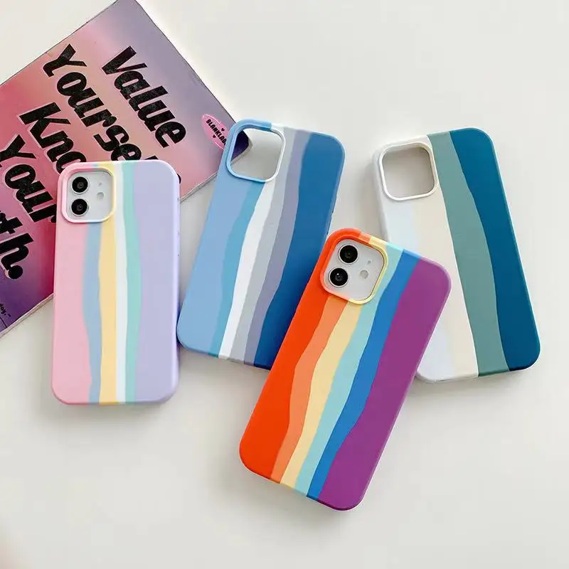 

Luxury Rainbow striped flannel Silica gel Phone case For iphone case 13 12 11 Pro Max