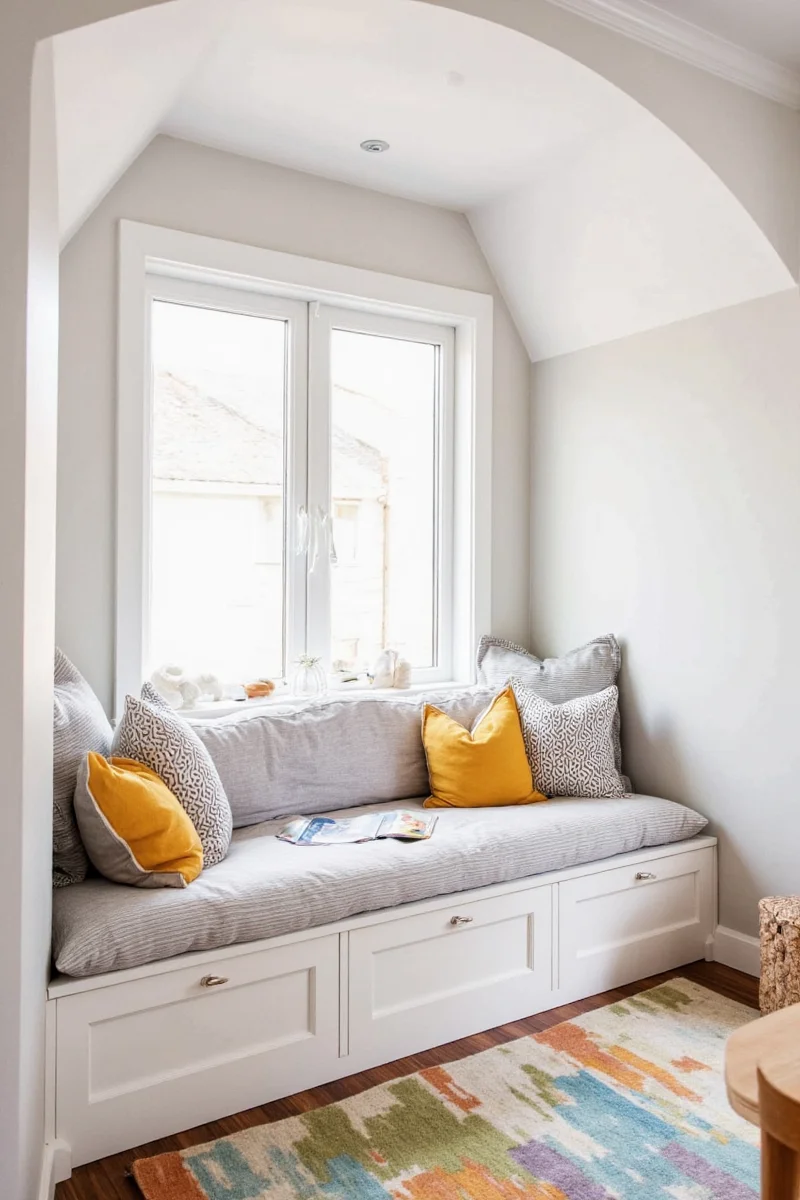 Teen-friendly nook with modern bedding and mood lighting