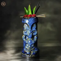 

Creative Cocktail Bar Beer Custom Blue Tiki Mug 580ml Stoneware Wine Cup Ceramic