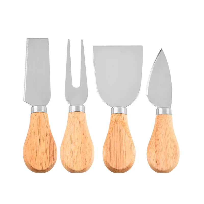 

4pcs Cheese Knife Tool Set With Wood Bamboo Handle Stainless Steel Cheese Butter Cutter Cutlery Set, Silver