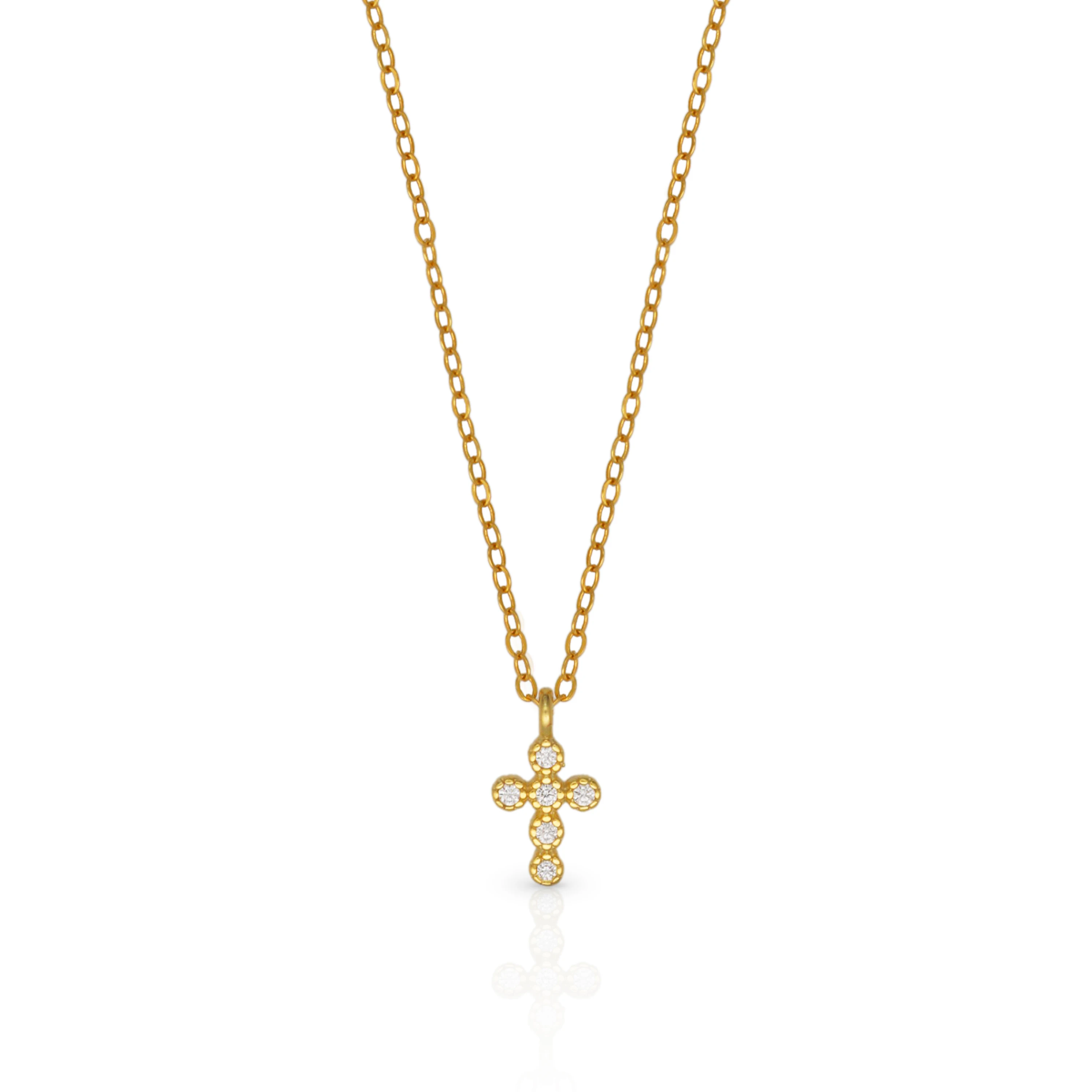 

Chris April Fine jewelry 18k gold plated 925 sterling silver simple bejeweled cross cute charm zircon necklaces