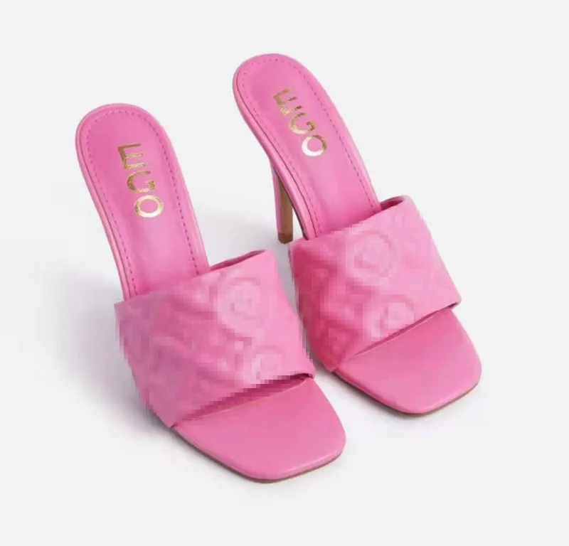 

New fashion trend female luxury printing slippers women pink high heel sandals, Black,white,gold,pink