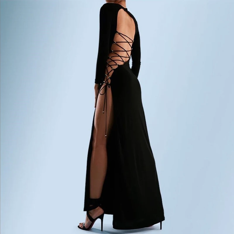 

Fall Hot Sell bandage sexy long sleeve women long slit western dress party retro dresses for women elegant ladies, Yellow - black - leopard