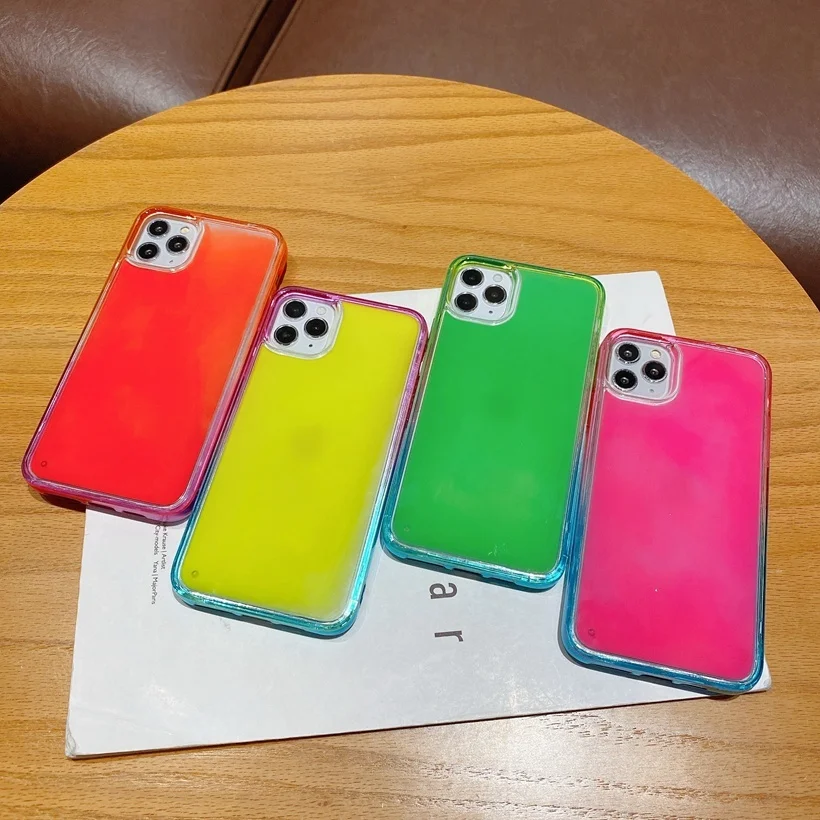 

Candy Rainbow Color Fluorescent Luminous Neon Sand Case For iPhone 11 Pro XR XS Max X 6 6S S 7 8 Plus SE 2020 Liquid Phone Cover