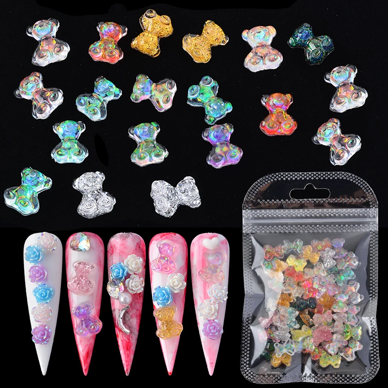 

50pcs Mix 3D Colorful Flatback Candy Resin Kawaii Star Heart Gummy Bear Nail Art Charms For Nails