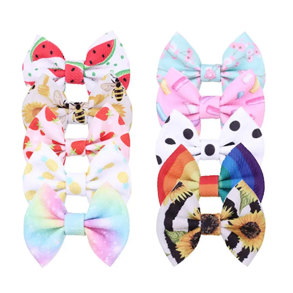 

4'' Girls Waffle Hair Clip Sunflower/Rainbow/Polka Dot /Floral Hair Bow Women Headband Barrettes Women DIY Hair Accessories, 76 colors