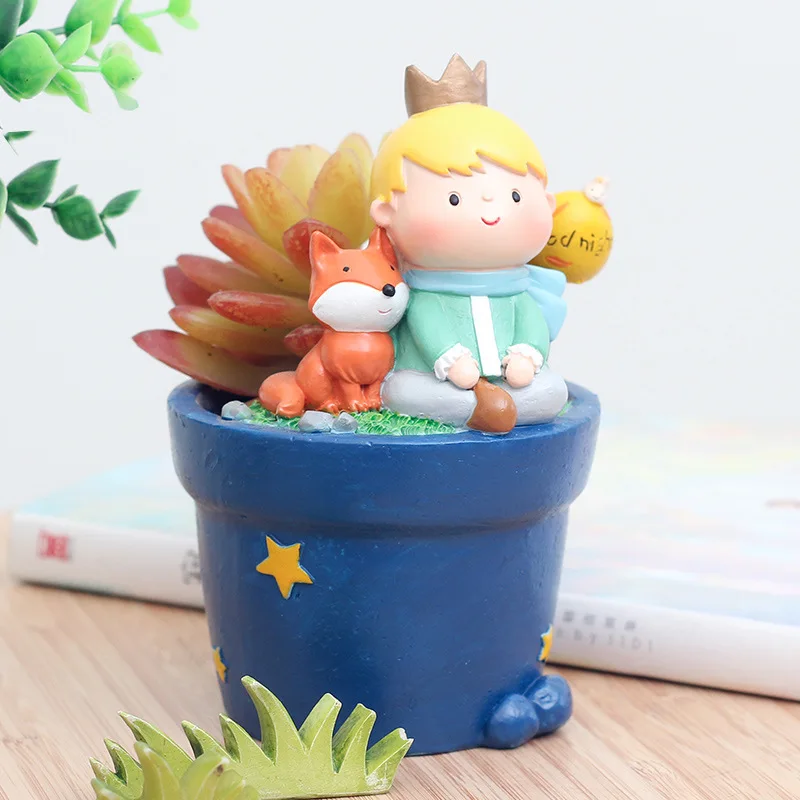 

1 piece Succulent Planter Small ornament Cute Prince Pots Resin Little Boy Flowerpot Bonsai Garden Yard Decor Birthday gifts, As photo